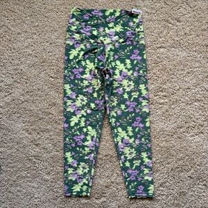 Aerie OFFLINE Real Me Leggings Floral High Rise Green Purple Size XL